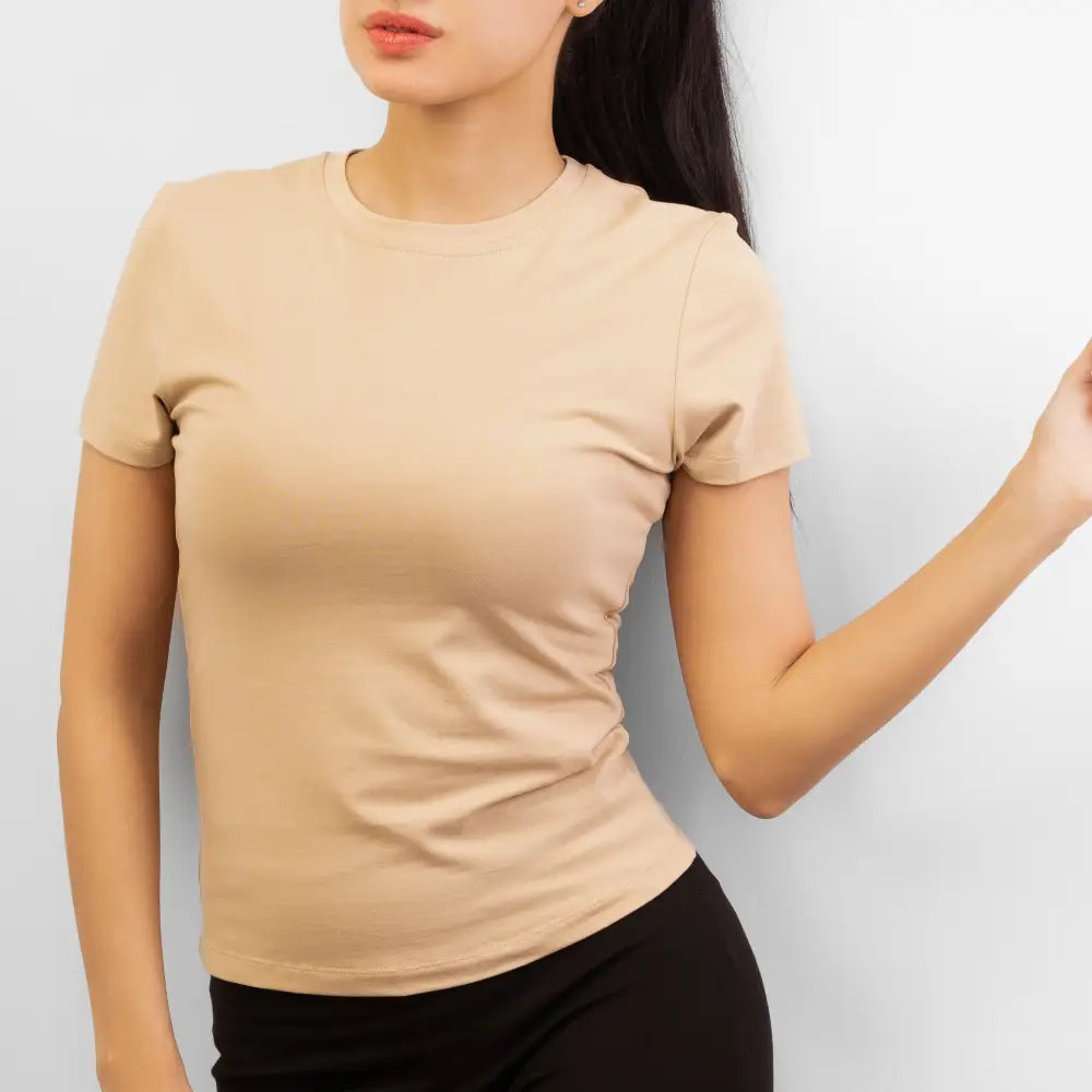 Basic Wear | Crew Neck Short Sleeve T-Shirt – Viscose (Cotton) – Beige