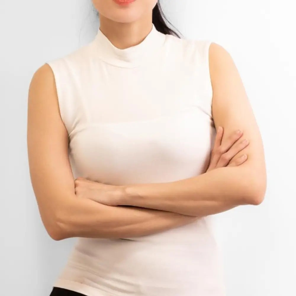 Basic Wear | Sleeveless Mock Neck Top – 100% Viscose – White