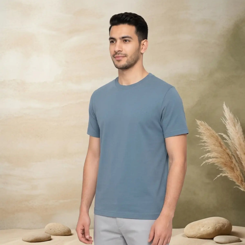 Basic Wear | Basic T-Shirt for Men – t shirt ( Cotton ) – Steel Blue