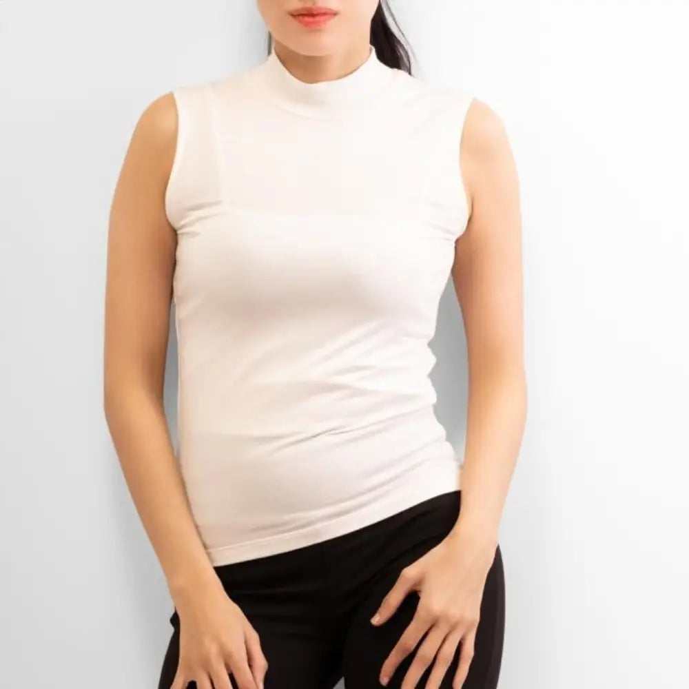 Basic Wear | Sleeveless Mock Neck Top – 100% Viscose – White