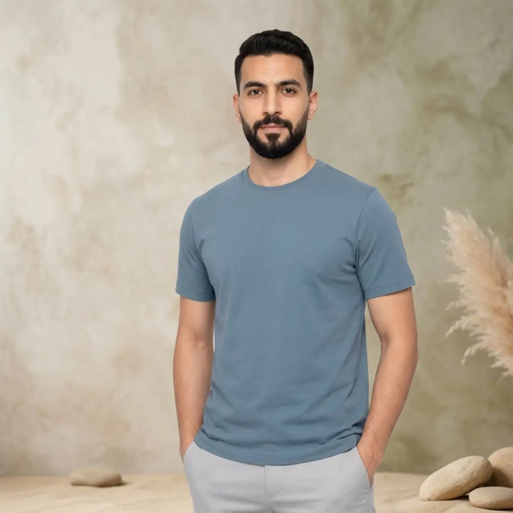 Basic Wear | Basic T-Shirt for Men – t shirt ( Cotton ) – Steel Blue