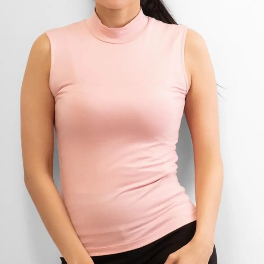 Basic Wear | Sleeveless Mock Neck Top – 100% Viscose – Pink