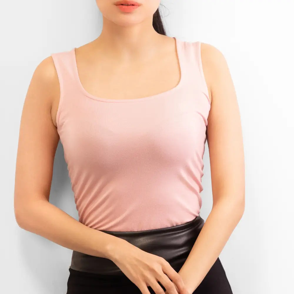Basic Wear | Sleeveless Mock Neck Top – Viscose (Cotton) – Pink