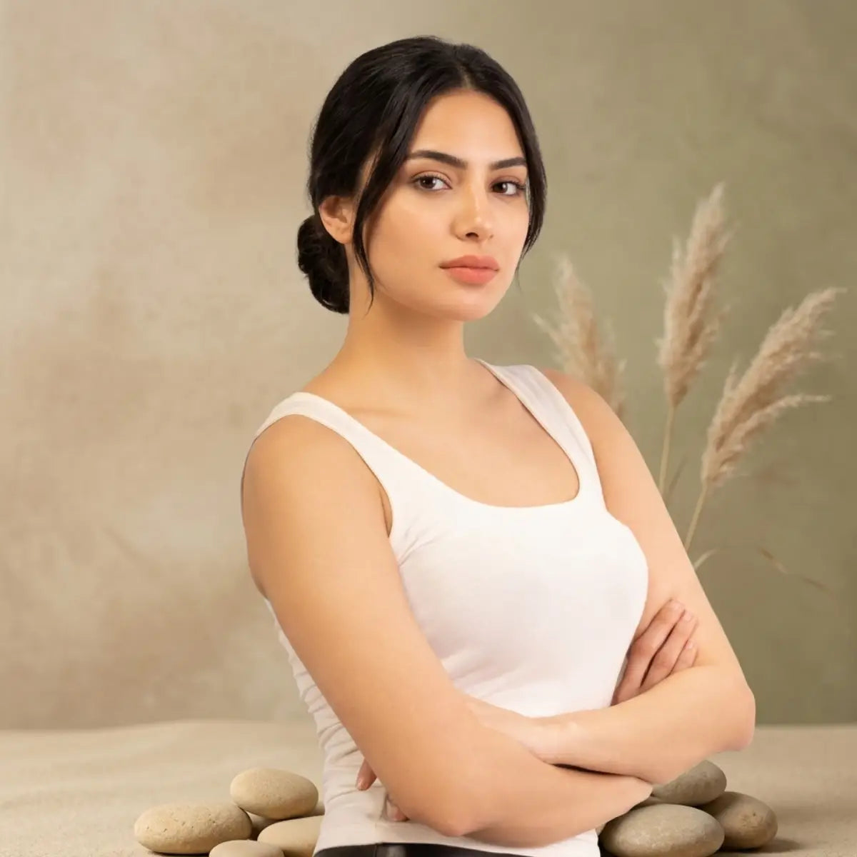 Basic Wear | Sleeveless Mock Neck Top – Viscose (Cotton) – White