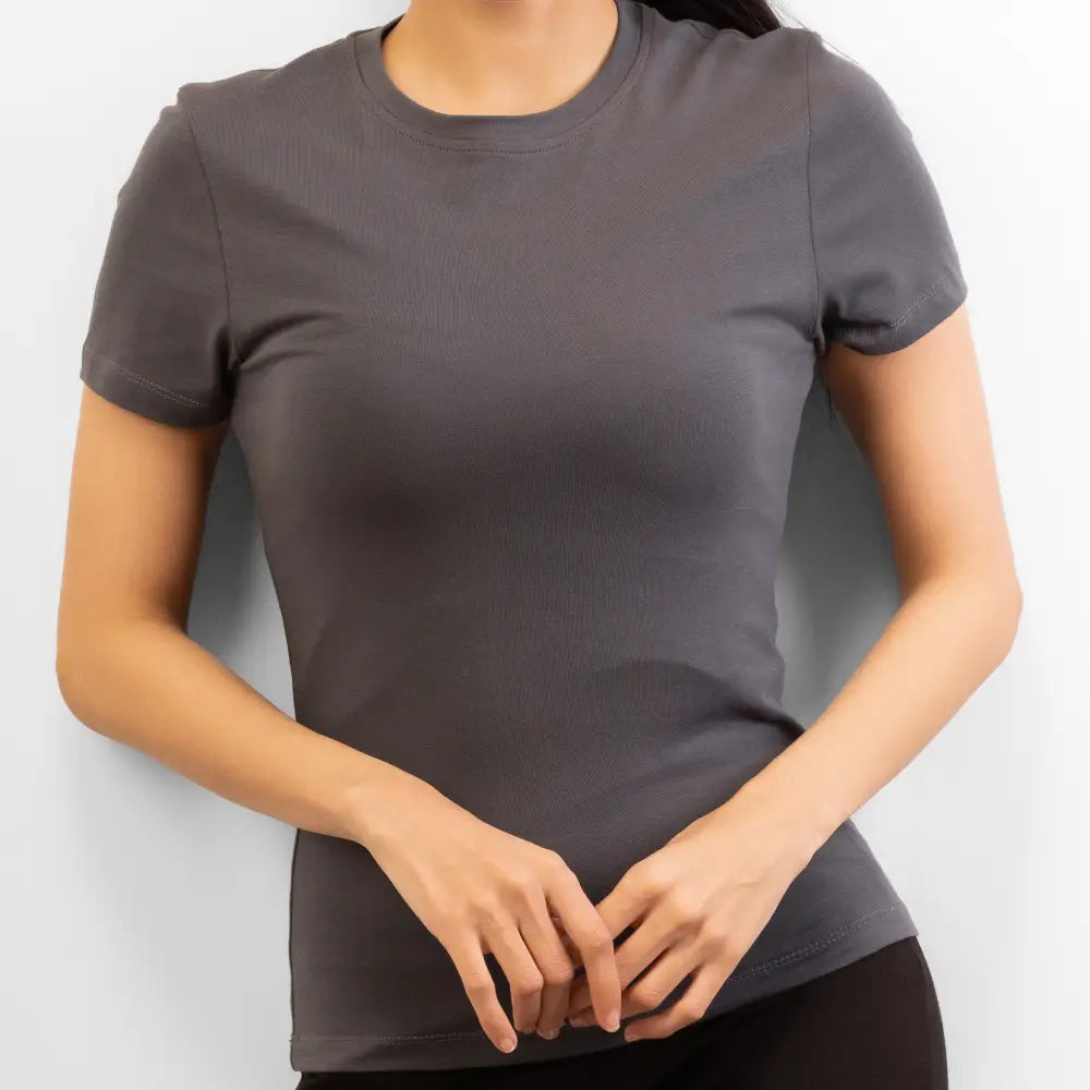 Basic Wear | Crew Neck Short Sleeve T-Shirt – Viscose (Cotton) – Iron Grey
