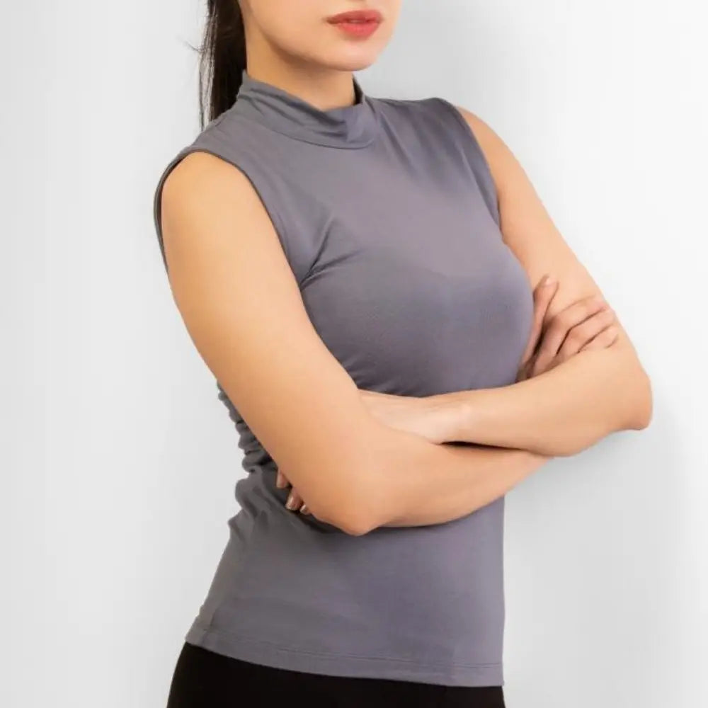 Basic Wear | Sleeveless Mock Neck Top – 100% Viscose – Iron Grey