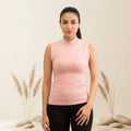 Basic Wear | Sleeveless Mock Neck Top – 100% Viscose – Pink