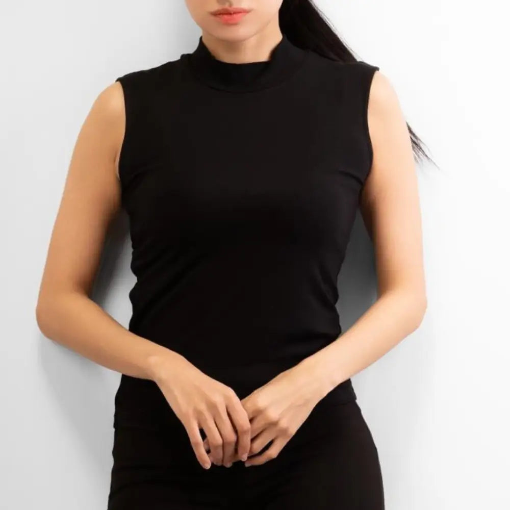 Basic Wear | Sleeveless Mock Neck Top – 100% Viscose – Black