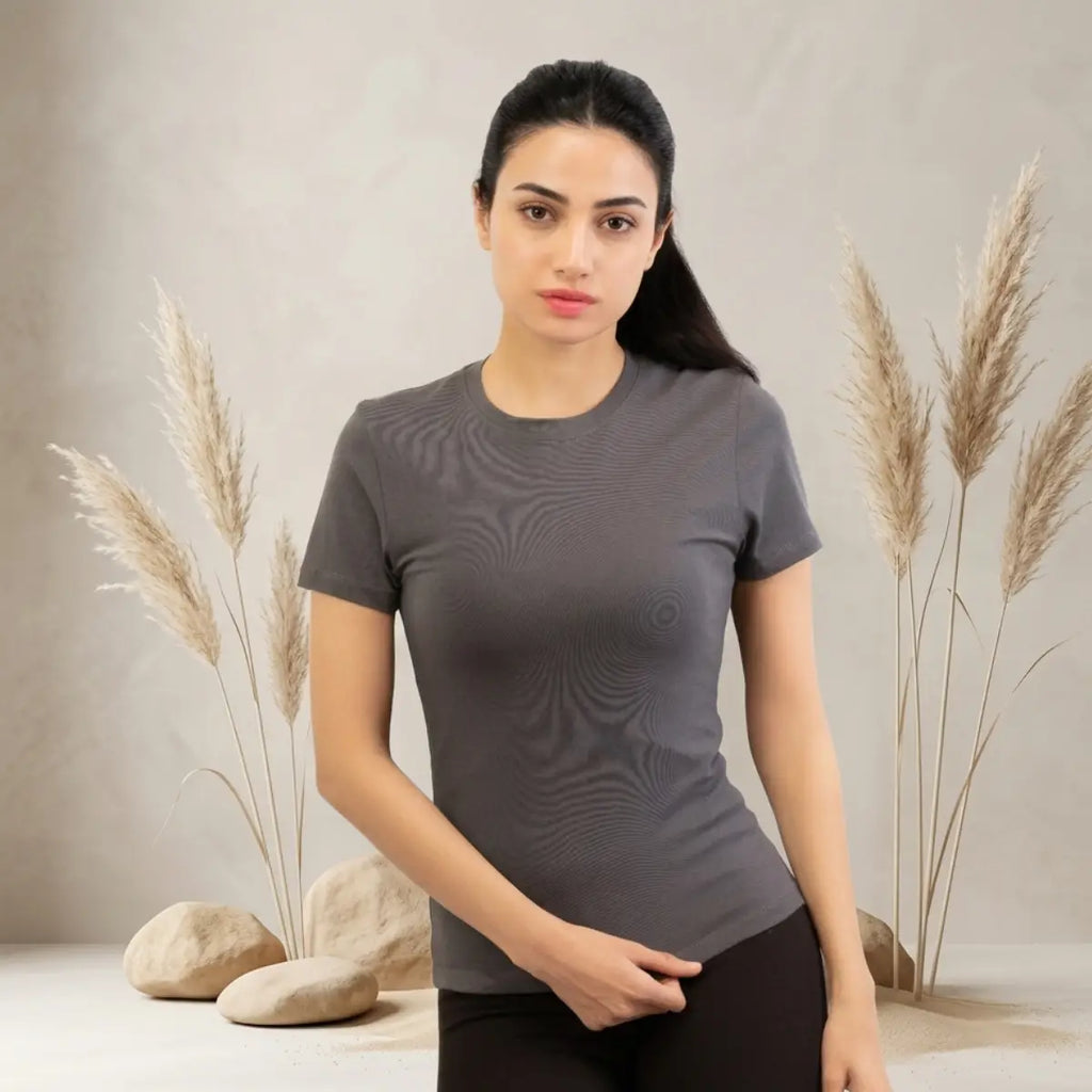 Basic Wear | Crew Neck Short Sleeve T-Shirt – Viscose (Cotton) – Iron Grey