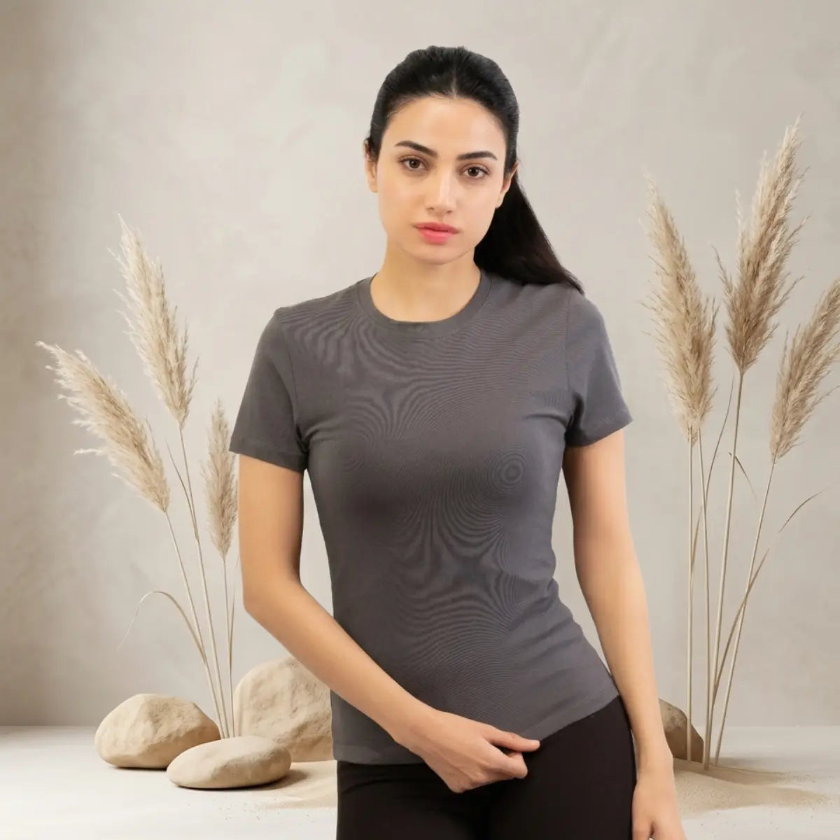 Basic Wear | Crew Neck Short Sleeve T-Shirt – Viscose (Cotton) – Iron Grey