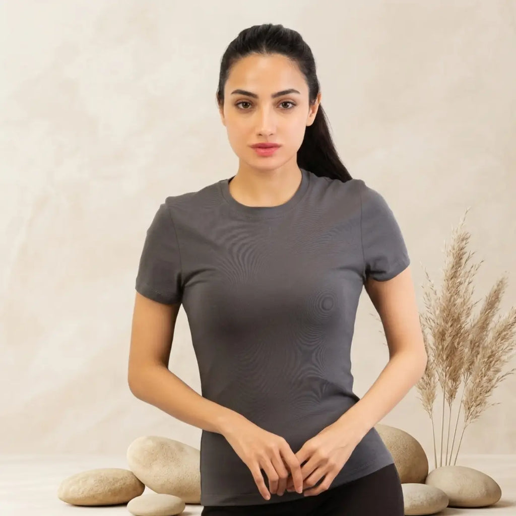 Basic Wear | Crew Neck Short Sleeve T-Shirt – Viscose (Cotton) – Iron Grey