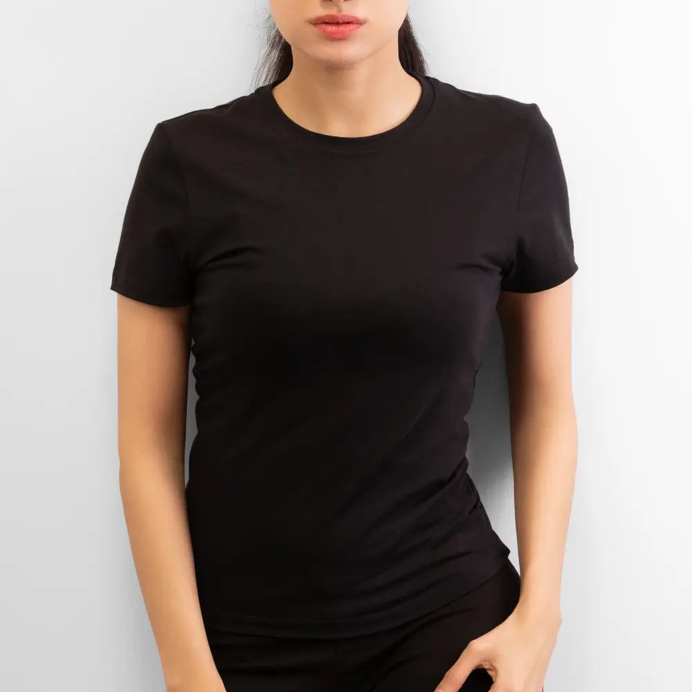 Basic Wear | Crew Neck Short Sleeve T-Shirt – Viscose (Cotton) – Black