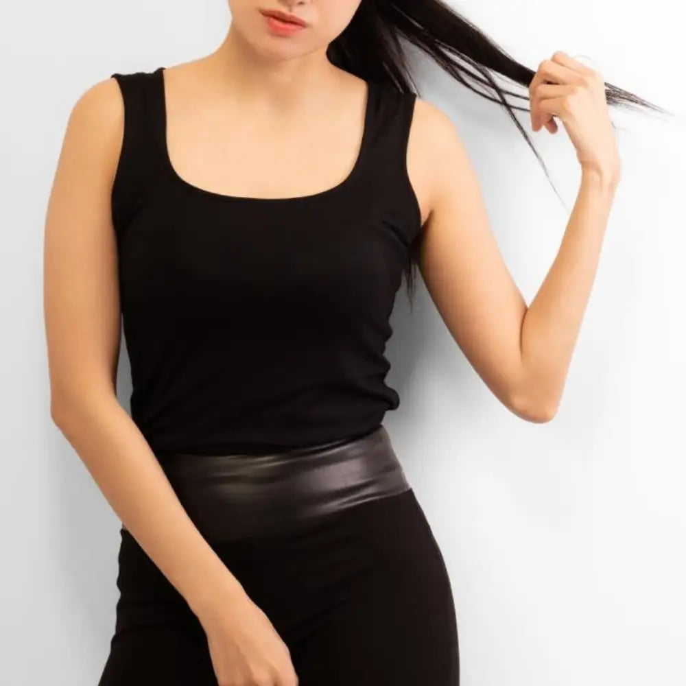Basic Wear | Sleeveless Mock Neck Top – Viscose (Cotton) – Black