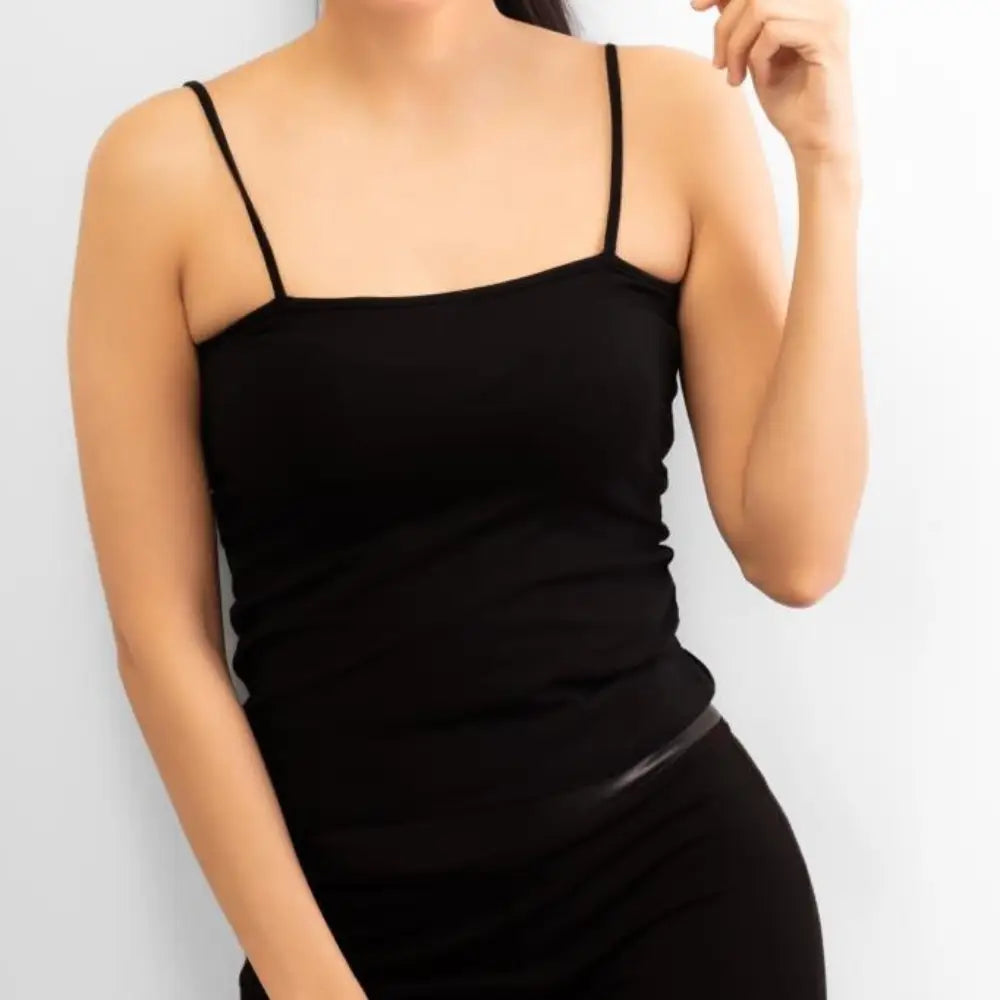 Basic Wear | Square Neck Camisole Top – Viscose (Cotton) – Black