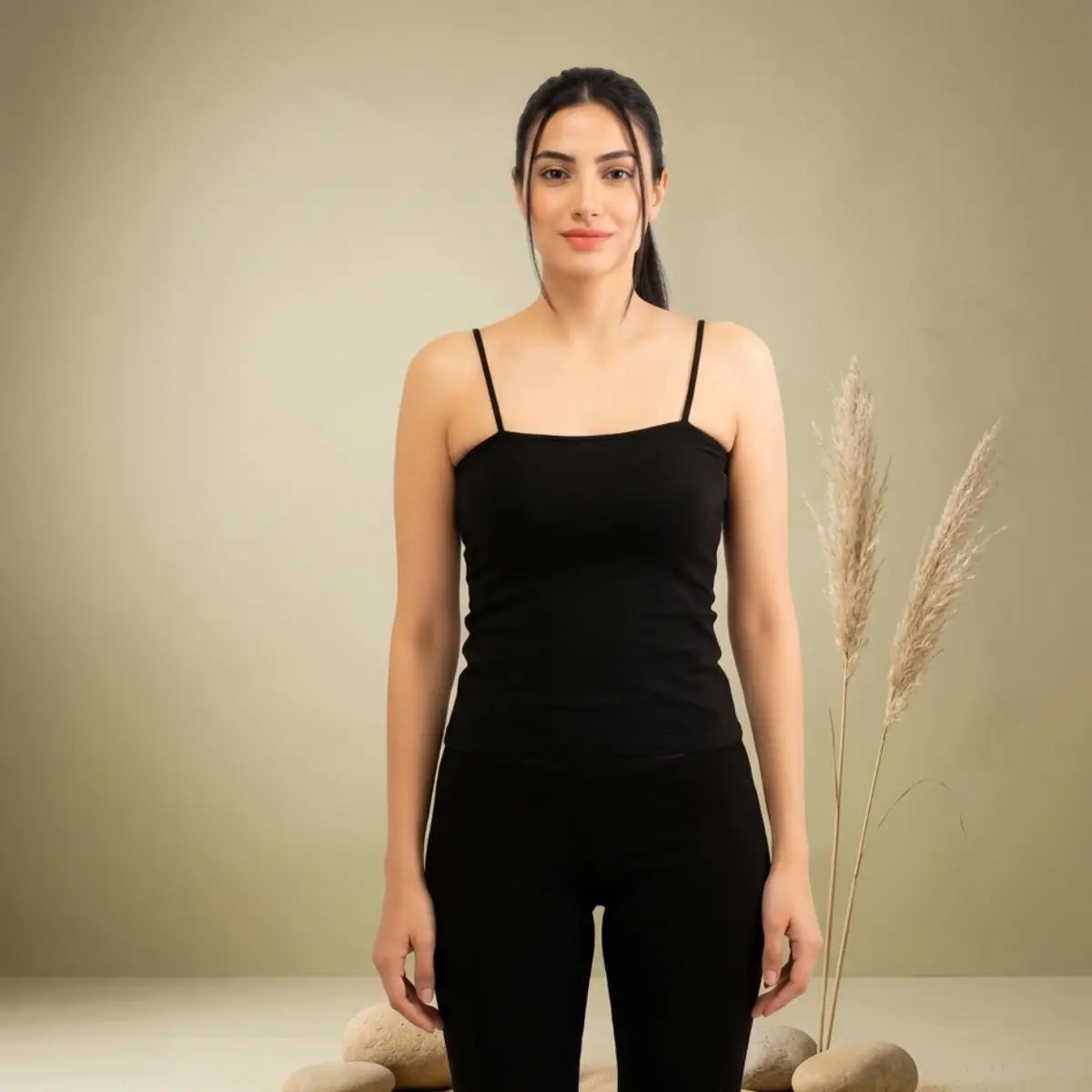 Basic Wear | Square Neck Camisole Top – Viscose (Cotton) – Black
