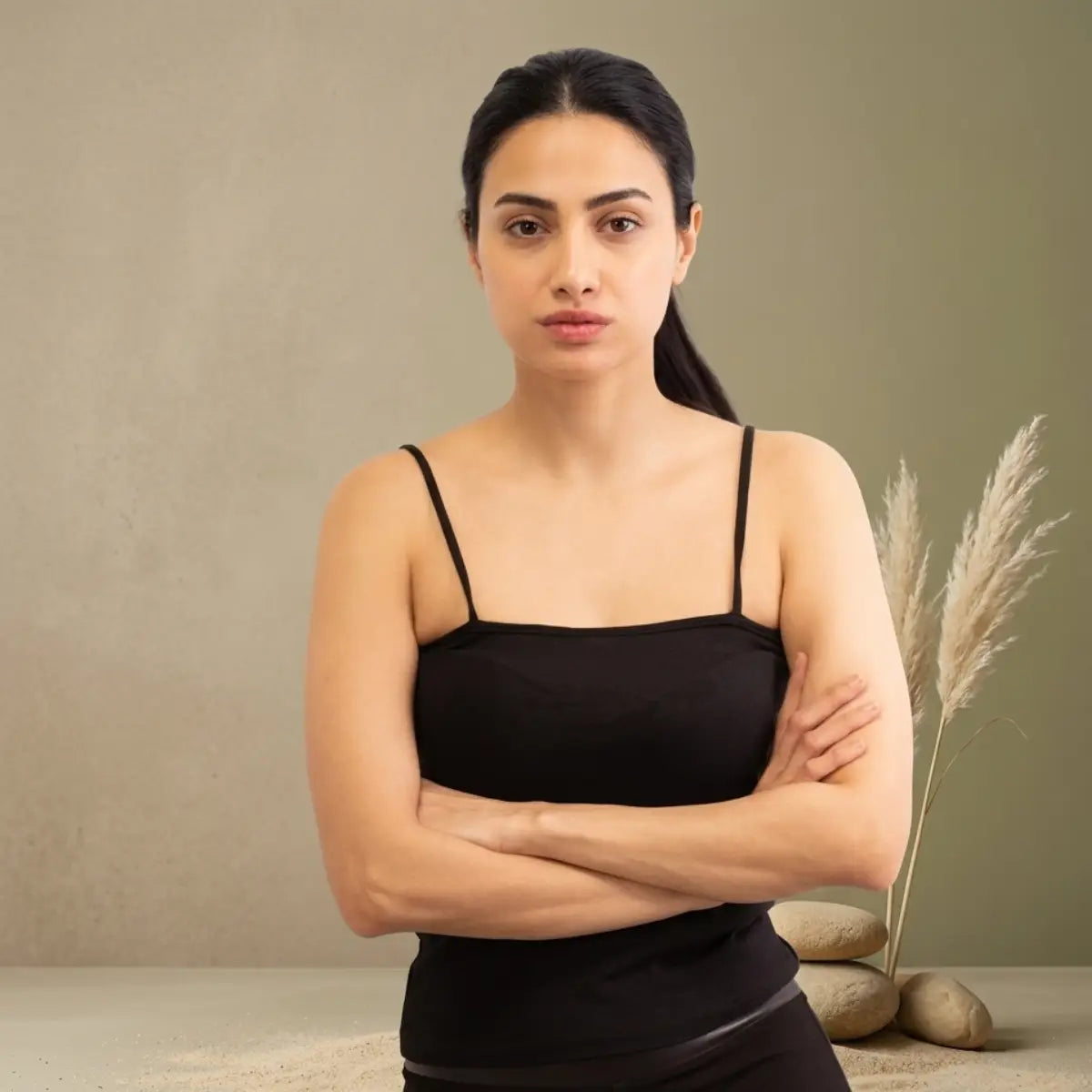 Basic Wear | Square Neck Camisole Top – Viscose (Cotton) – Black