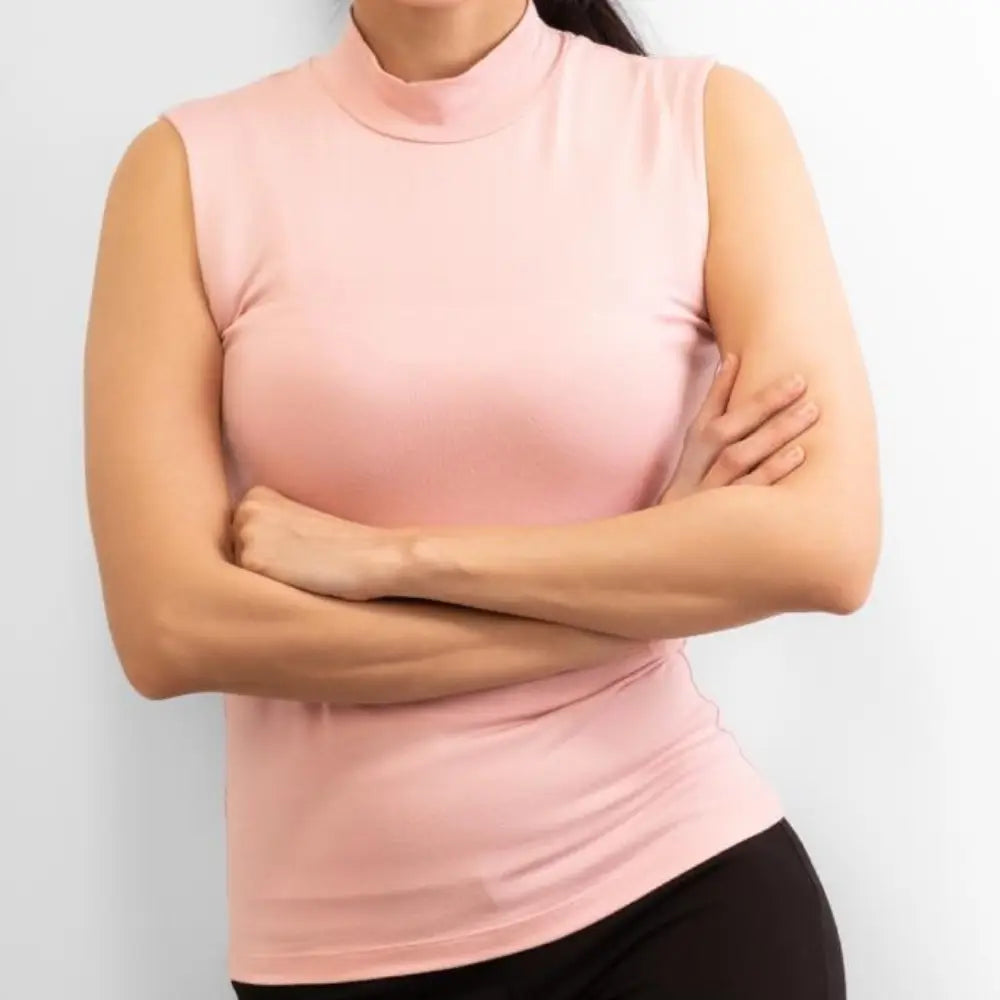 Basic Wear | Sleeveless Mock Neck Top – 100% Viscose – Pink