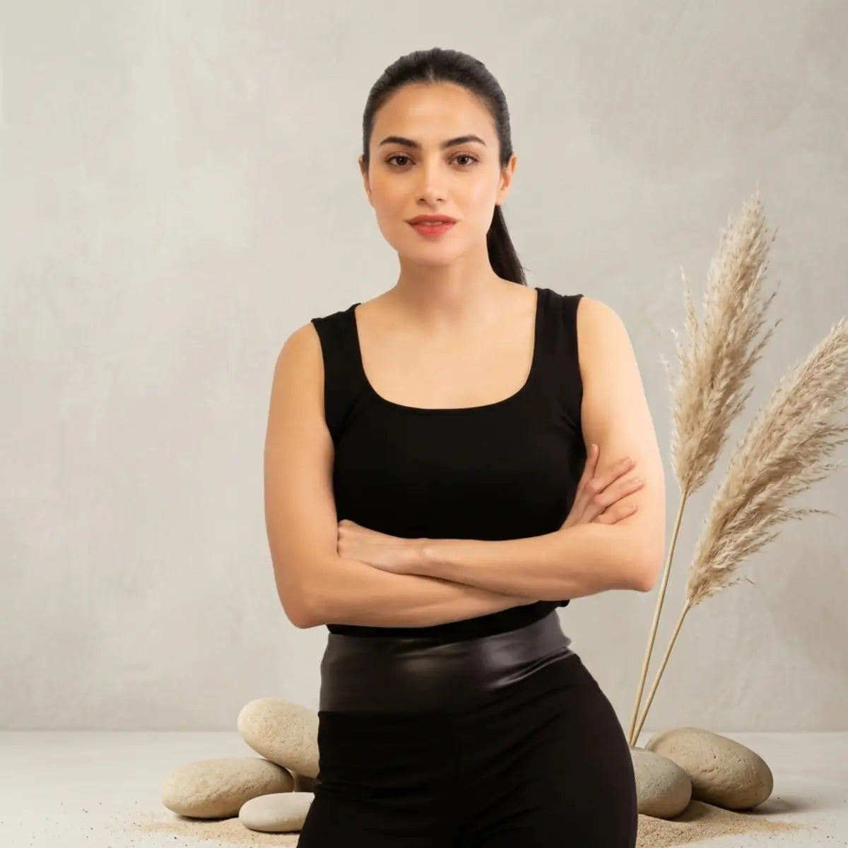 Basic Wear | Sleeveless Mock Neck Top – Viscose (Cotton) – Black